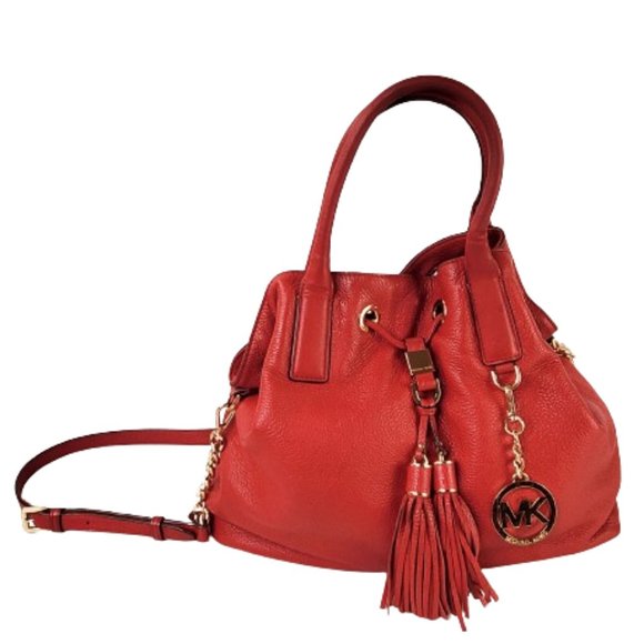 Michael Kors Camden Large Red Drawstring Satchel Leather Bag. - Picture 6 of 11